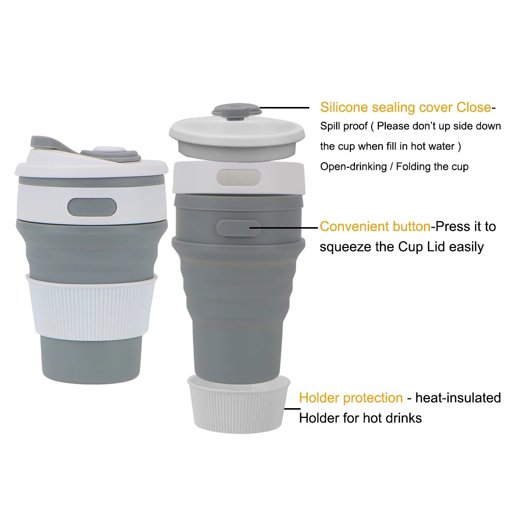 Coffee food grade foldable water BPA free beverage silicone travel coffee cup Z260202