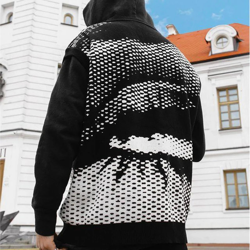 Knitted Tank Top Men 2023 Winter VNeck Sleeveless Vest Gothic Jacquard High Quality Y2K Knitwear Sweater Clothing Kpop 240807