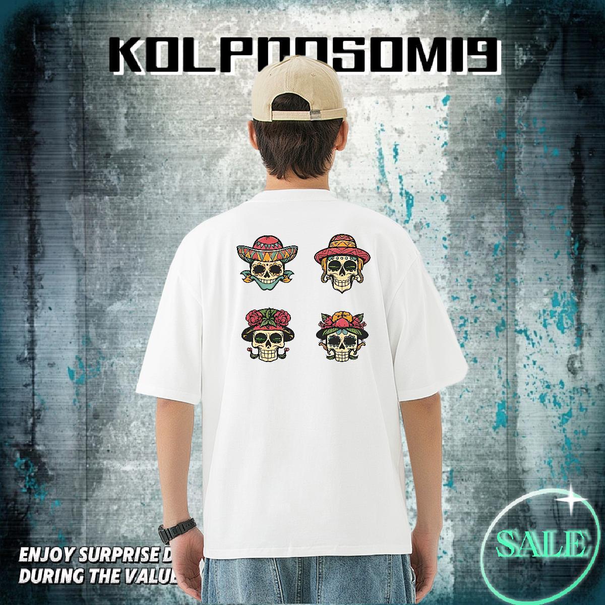 Fashion Designer T shirt skull Tops 230g 100% Cotton Sport Cool Design DIY Printed Breathable Crew Neck Mens Tshirts