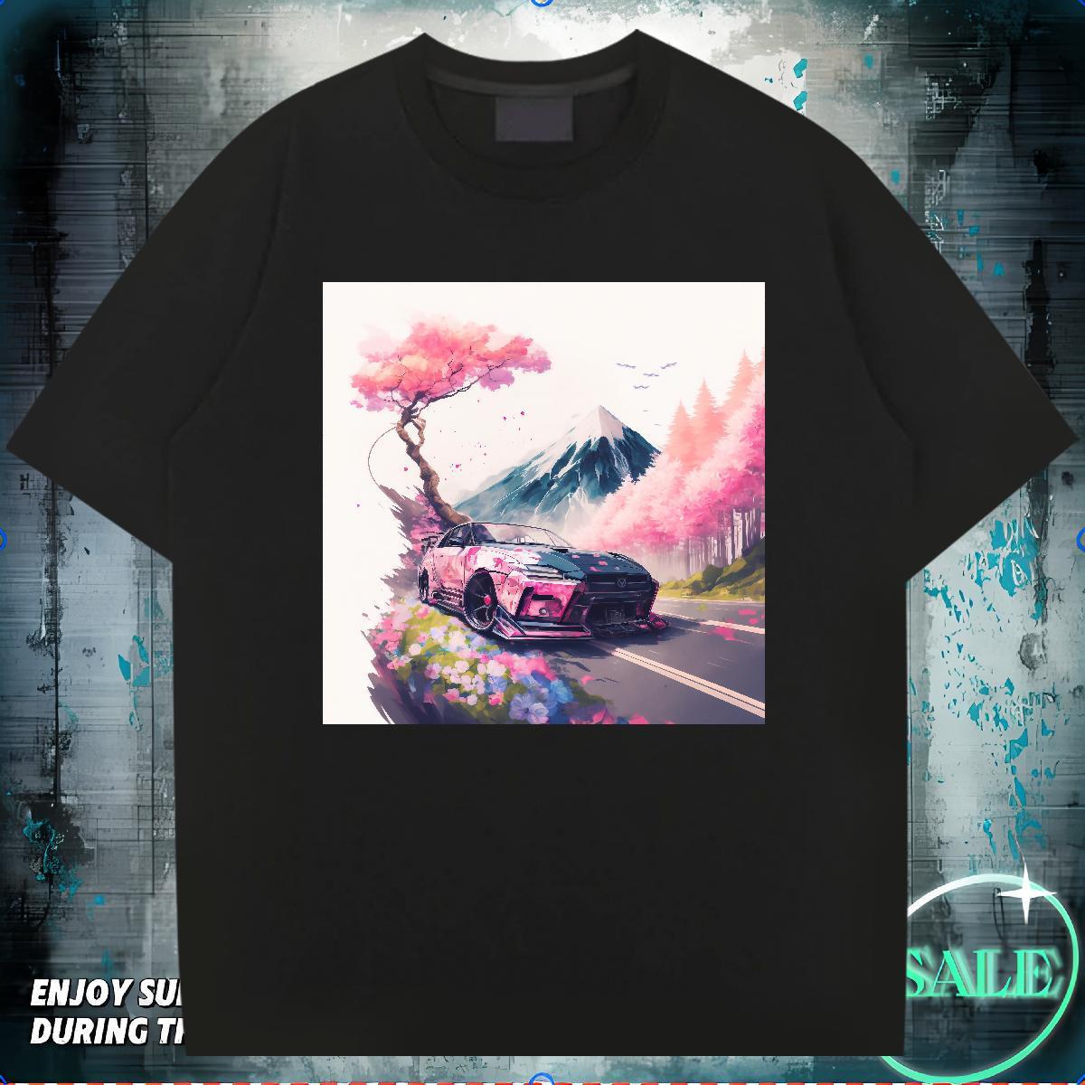 Classic Casual Man T Shirts car Tops Tees 100% Cotton 230g Anime Printing Street Comfortable Cartoon Printing L-4XL Crew Neck Breathable Men Tops Tees