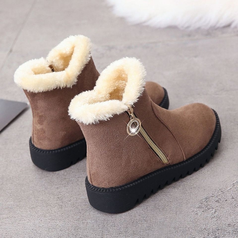 2024 Fashion Plush Warm Snow Womens Winter New Flat Short Boots Soft Mom Cotton Shoes Thick Bottom Side Zipper 8844