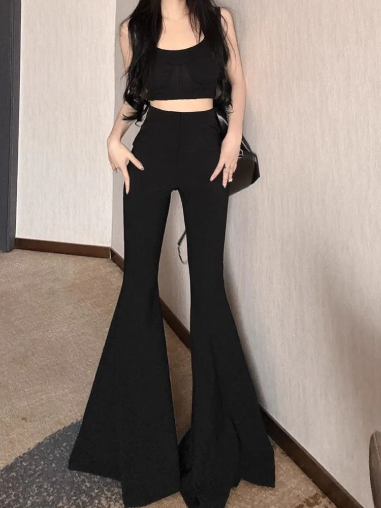 Ezgaga Women Pants High Waist Spring Summer Slim Solid Flare Long Trouser Sexy Streetwear Fashion Ladies Elegant Chic Casual 240807