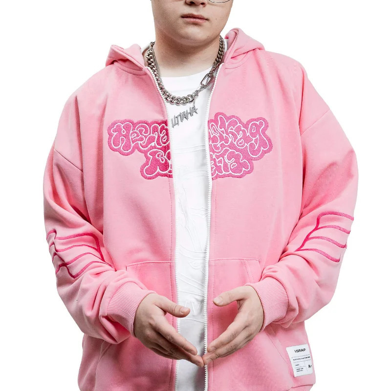 Y2K Fashion Zipper Hoodie Alphabet Art Embroidery Sportswear Mens Harajuku Hip Hop Super Size Street Clothing Unisex 240816