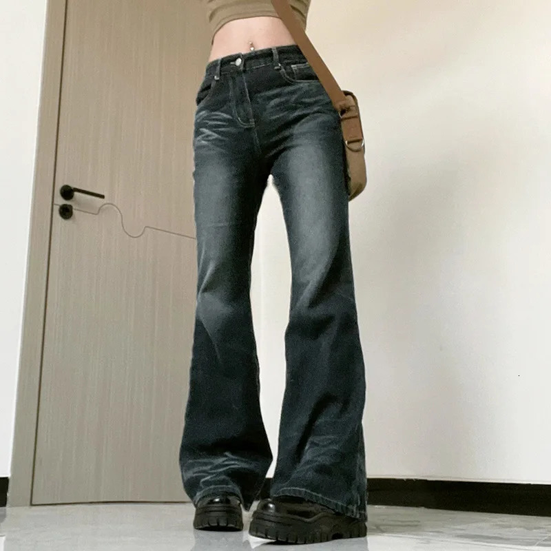 Y2K Bell Bottom Jeans for Women Mid Rise Wide Leg Solid Bootcut Stretch Slim Denim Flare Pants Fashion Streetwear 240807