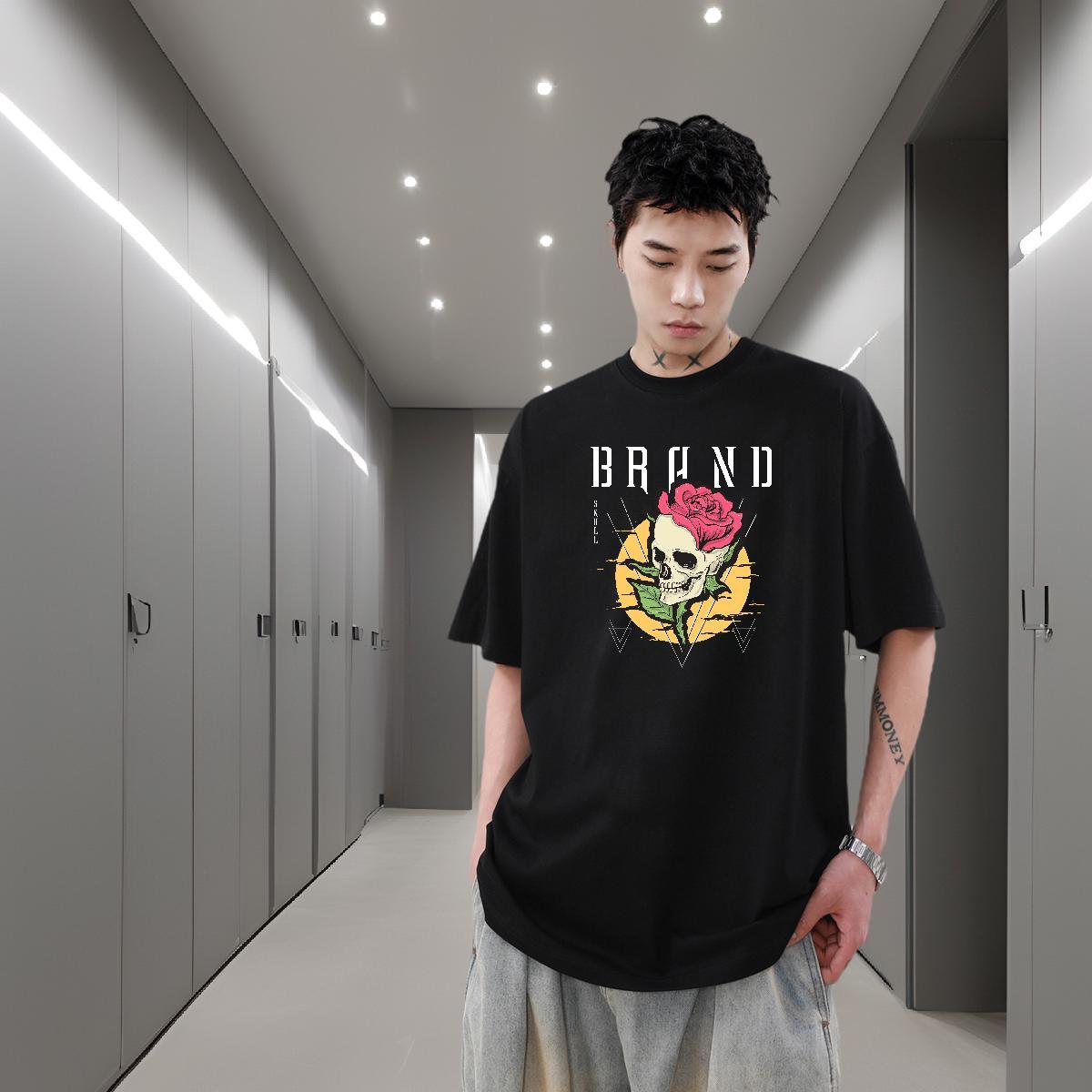 Fashion Design Man T Shirts skull Clothes 100% Cotton 230g Daily Wear Popular DIY Printed Pure Cotton Tshirts