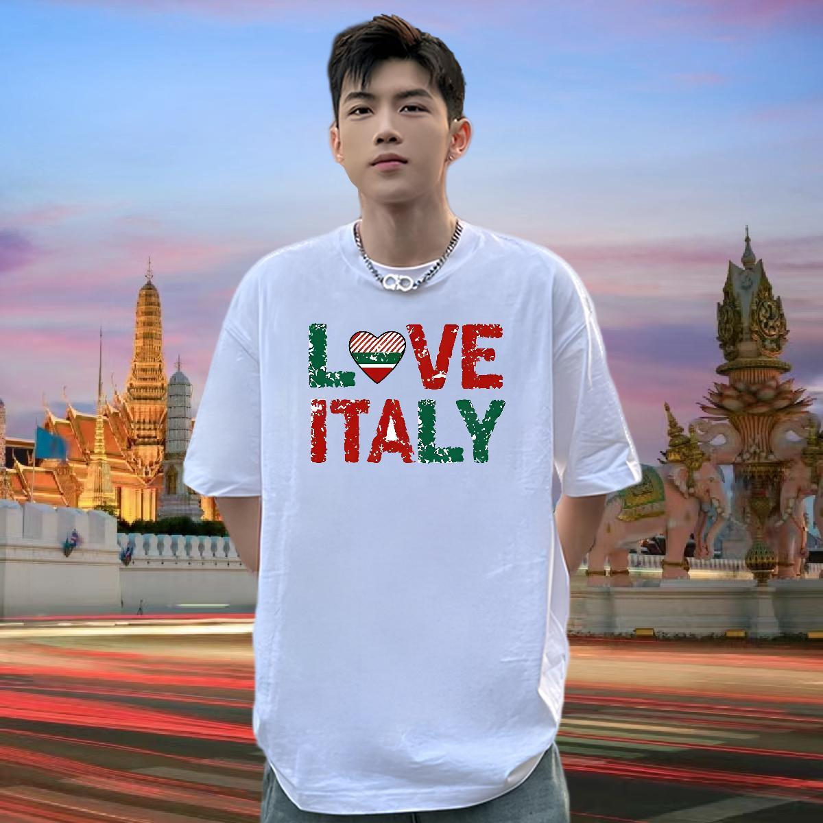 New T Shirt For Man letter Tee Shirt 230g Pure Cotton Daily Outfit Unisex Cartoon Print O Neck Short Sleeves Men Tops Tees
