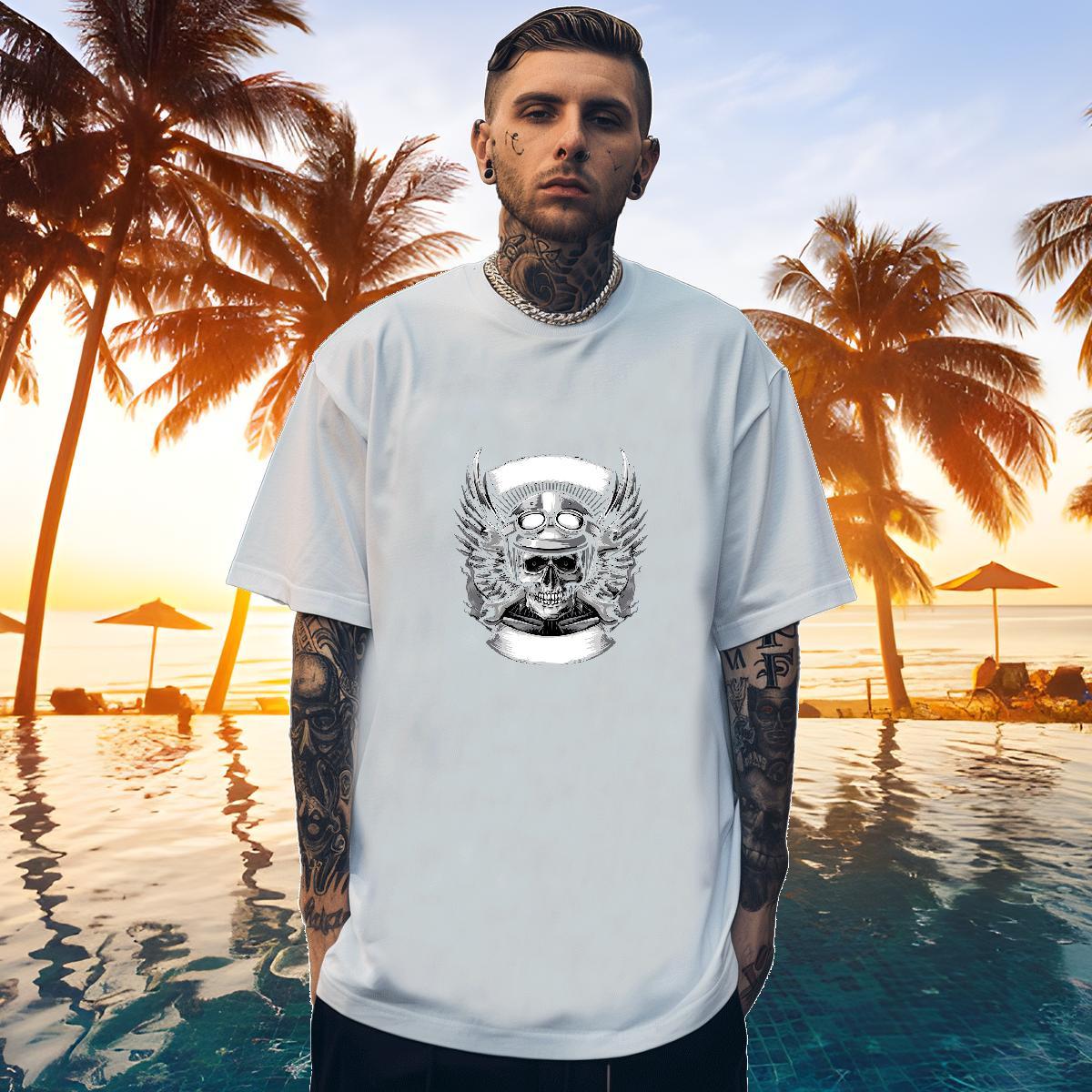 Fashion Design Men T Shirts skull Tshirts 230g 100% Cotton Sport Comfortable DIY Printed Breathable Crew Neck Mens Tshirts