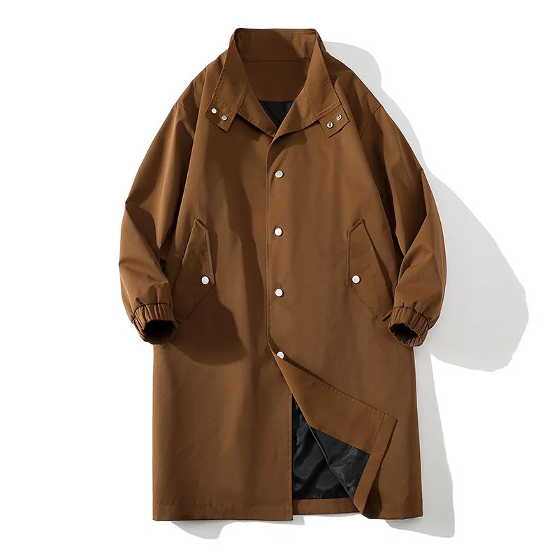 Autumn British style mid length trench coat mens casual loose jacket mens coat240807