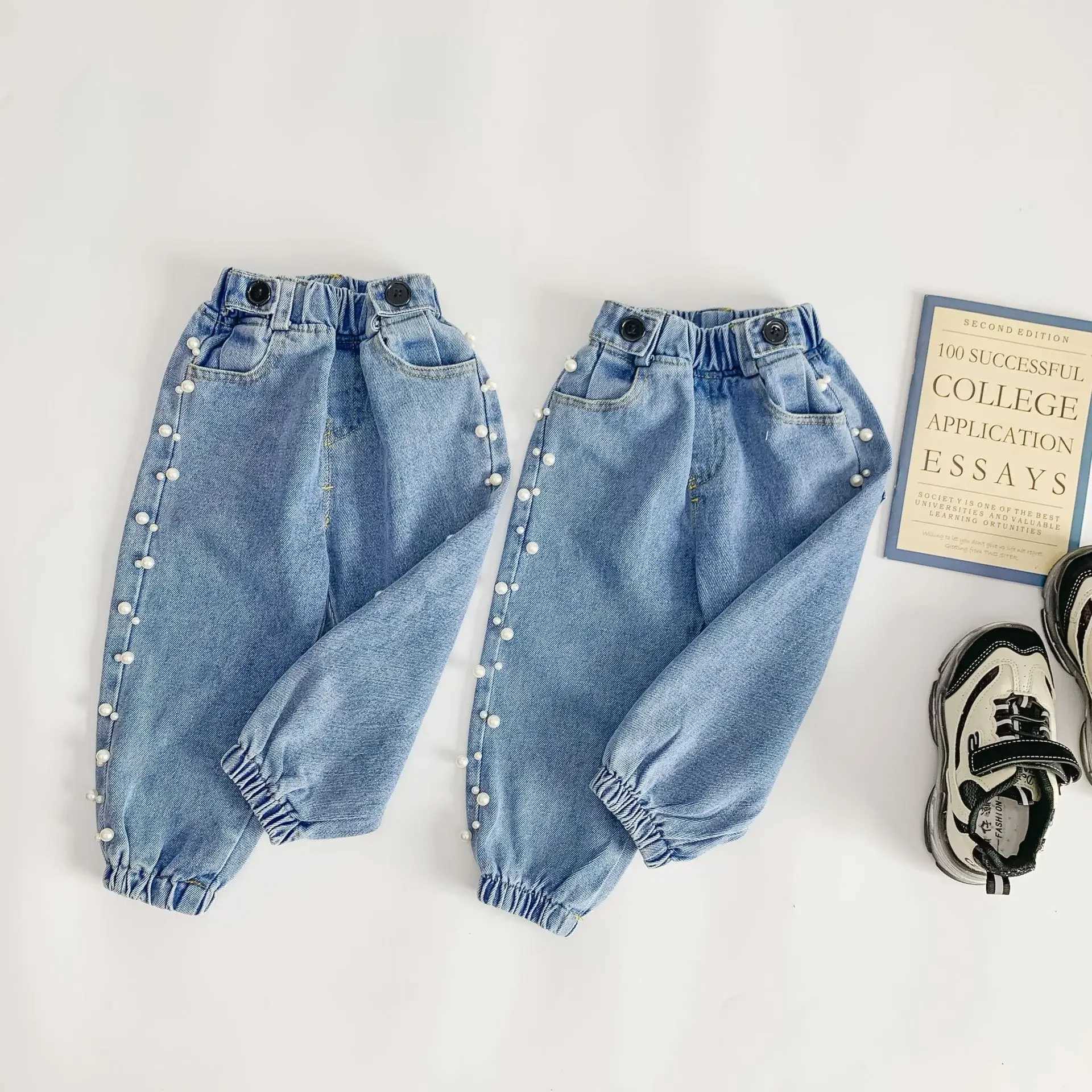 Jeans Autumn cute girls fashion side pearl casual jeans 1-6 years baby girl all-match denim pants