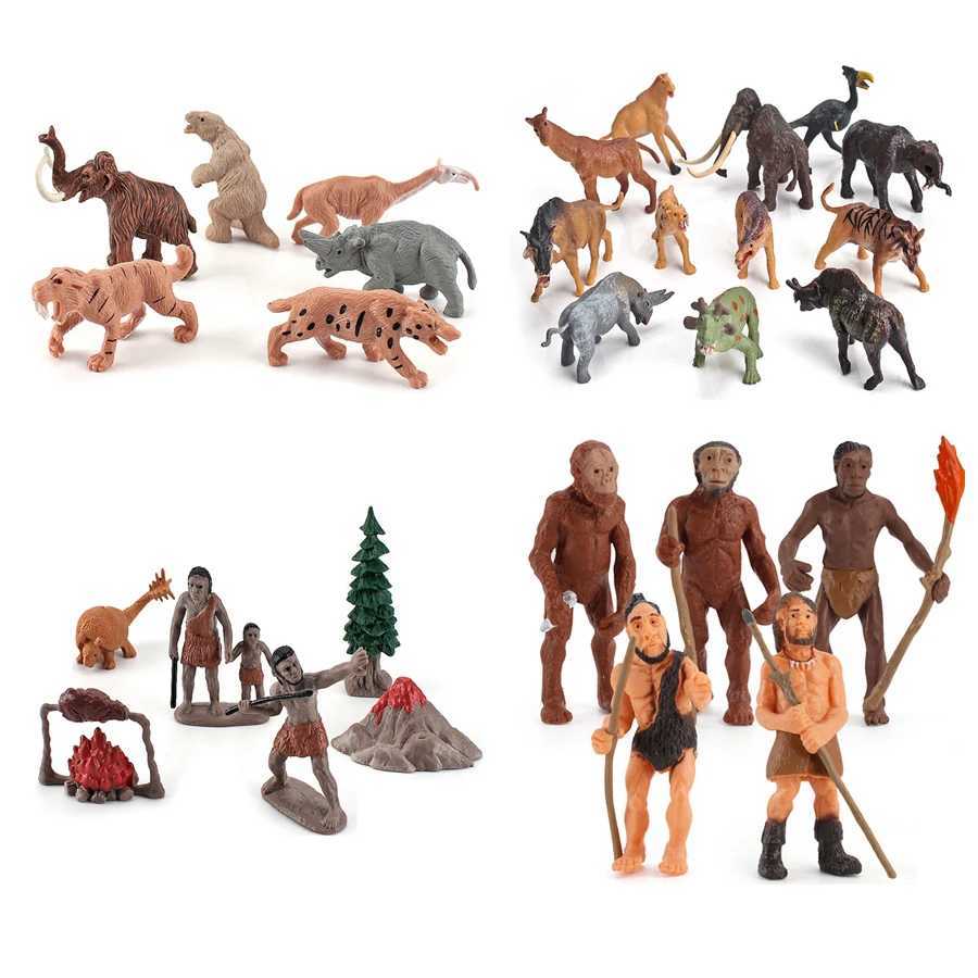 Other Toys Realistic Prehistoric Life Scene Figures Caveman Cavewoman Family Primitive Animal Models Figurines Educational Toy For Kid GiftL486