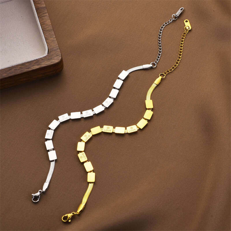 Fashionable LOVE block titanium steel for women, simple and luxurious design, non fading bracelet accessories