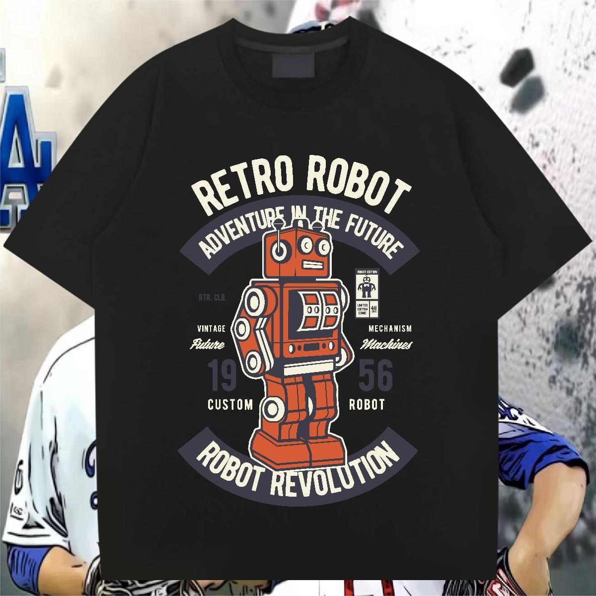 2024 New Men T Shirts robot Wear 230g Pure Cotton Summer Casual Classic Customized Print Breathable Short Sleeve Tshirts