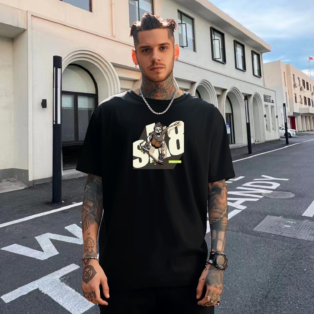 DIY T Shirts Men skull Tshirts 230g Pure Cotton Street Soft DIY Logo Oversized Breathable Crew Neck Mens Tshirts