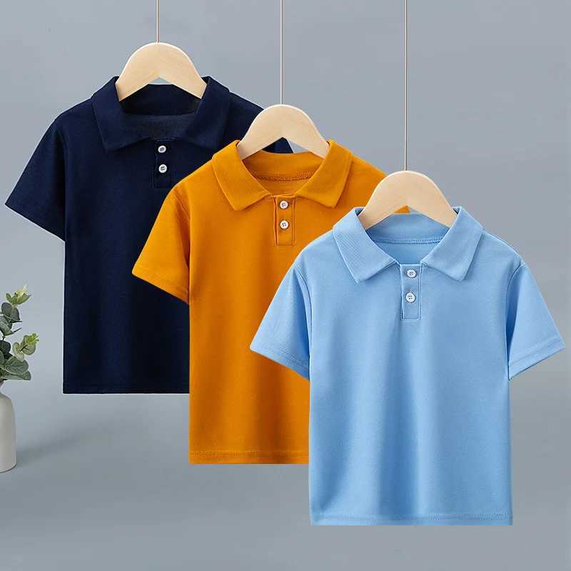 Childrens solid color polo shirt handsome and fashionable sports T-shirt with a comfortable half sleeved collar. W241223