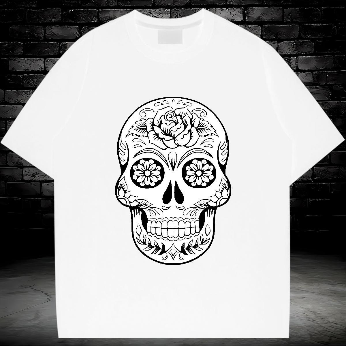 2024 Mens T Shirts skull Tee Shirt 230g Pure Cotton Sport Cool Design Anime Print Breathable Crew Neck Tshirts