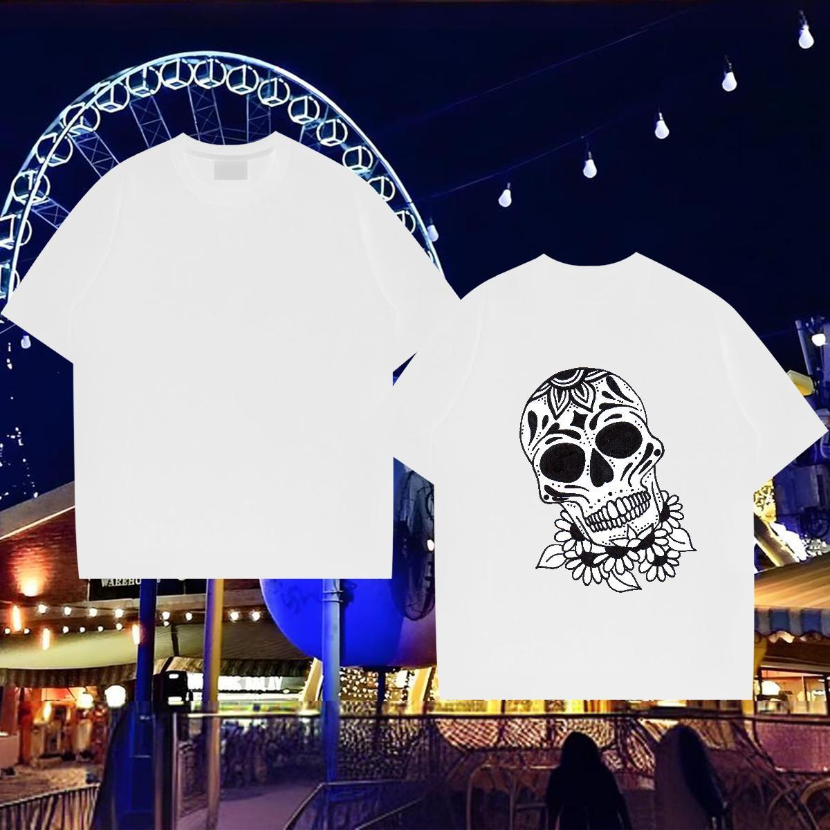 2024 T-Shirts for Men skull Tops Tees 100% Cotton 230g Hip Hop Free Shipping Customized Print Breathable Short Sleeve Mens Tshirts