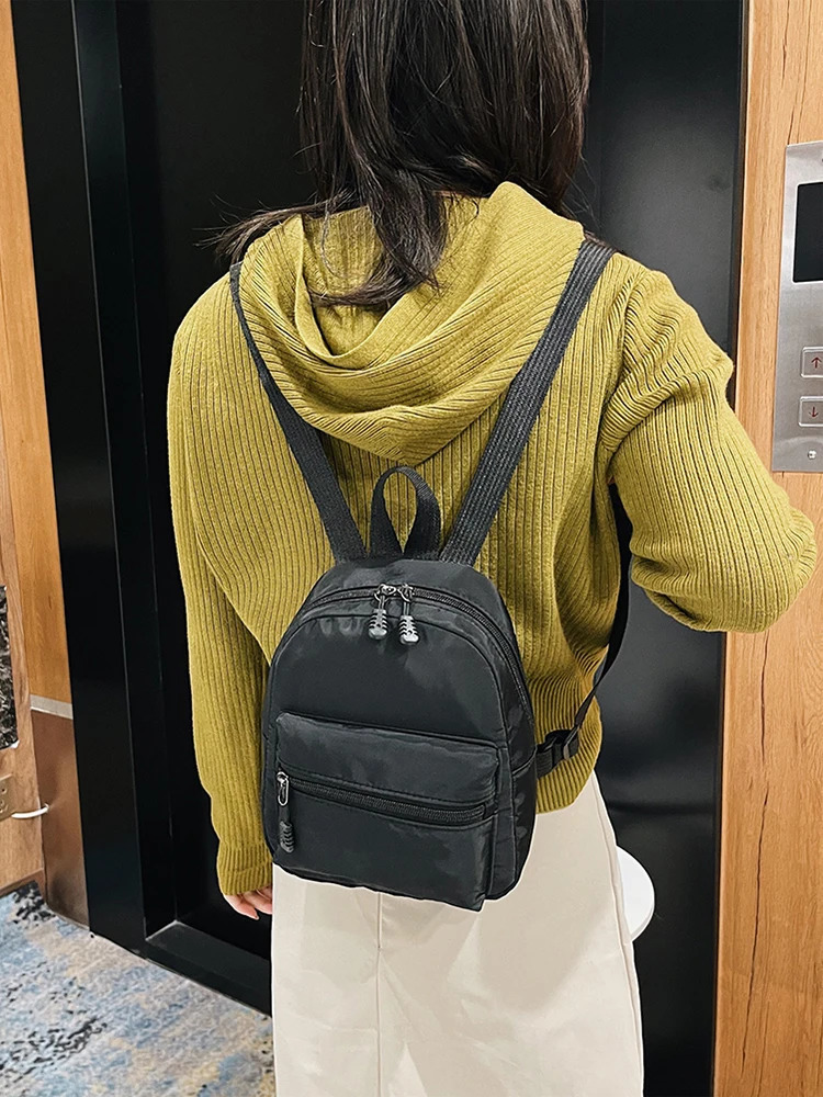 Fashion Solid Color Womens Backpack Nylon Knapsack Preppy Style Mini Rucksacks 240807
