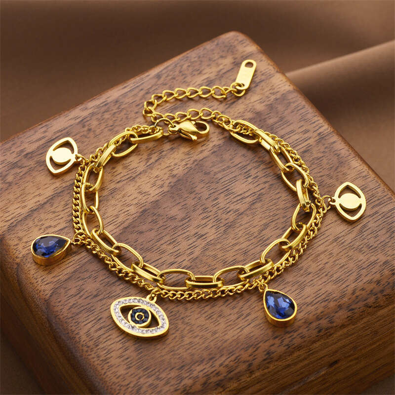 Elegant Dual-Layer Titanium Steel Bracelet for Women Featuring a Classic Devil's Eye Design