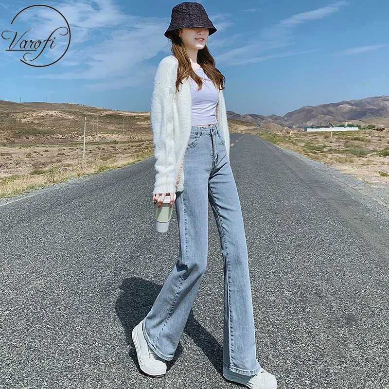 Varofi High waist stretch bell bottoms jeans trousers jeans for women high waist jeans bell bottom jeans y2k jeans black jeans 240807