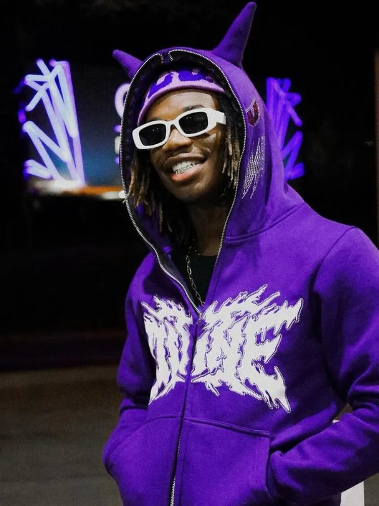 Aesthetic Y2K Streetwear Hoodie Women Men Rhinestone Skeleton Loose Sweatshirts Zip up Hoodie Goth Hoodies Jacket Hip-hop Grunge 240807