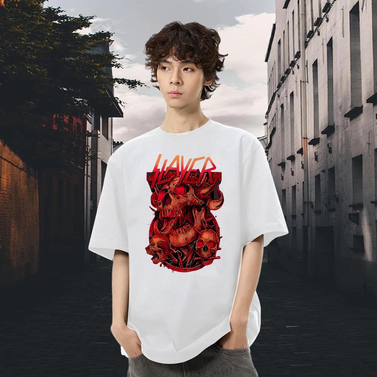 Custom T Shirts Men skull Tops Shirt 230g Pure Cotton Casual Cool Oversized O-Neck Short Sleeve Men Tshirts