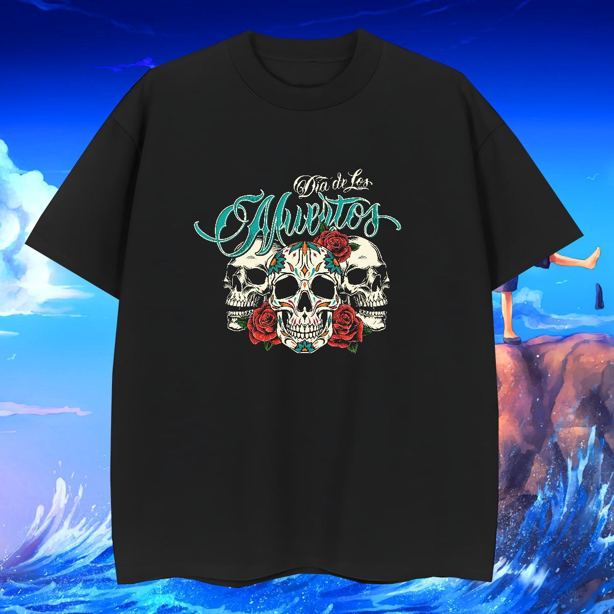 Brand T-Shirts for Men skull Tshirts 230g 100% Cotton Street Wear High Quality Skull Crew Neck Breathable Men Tops Tees