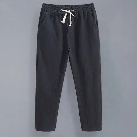 Summer Linen Pants Men Thin Loose Mens Joggers Cotton Cropped Casual Chinese Style 240806