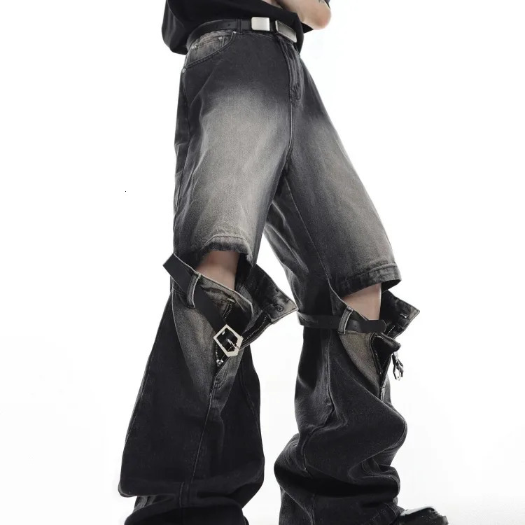 American Retro Washed Bell Bottom Jeans Y2k Grunge High Waist Loose Denim Pants Straight Wide Leg Women 240807