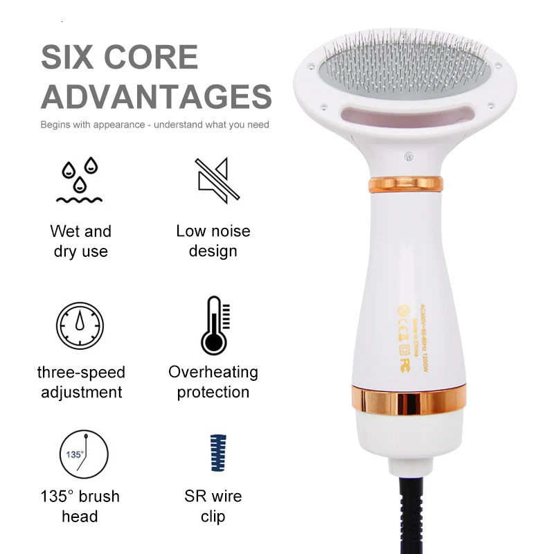 Pet Dog Hair Dryer 2-In-1 Cat Dog Dryer Quiet Comb Brush Grooming Kitten Cat Hair Comb Puppy Fur Blower For Dog Accessories 240807