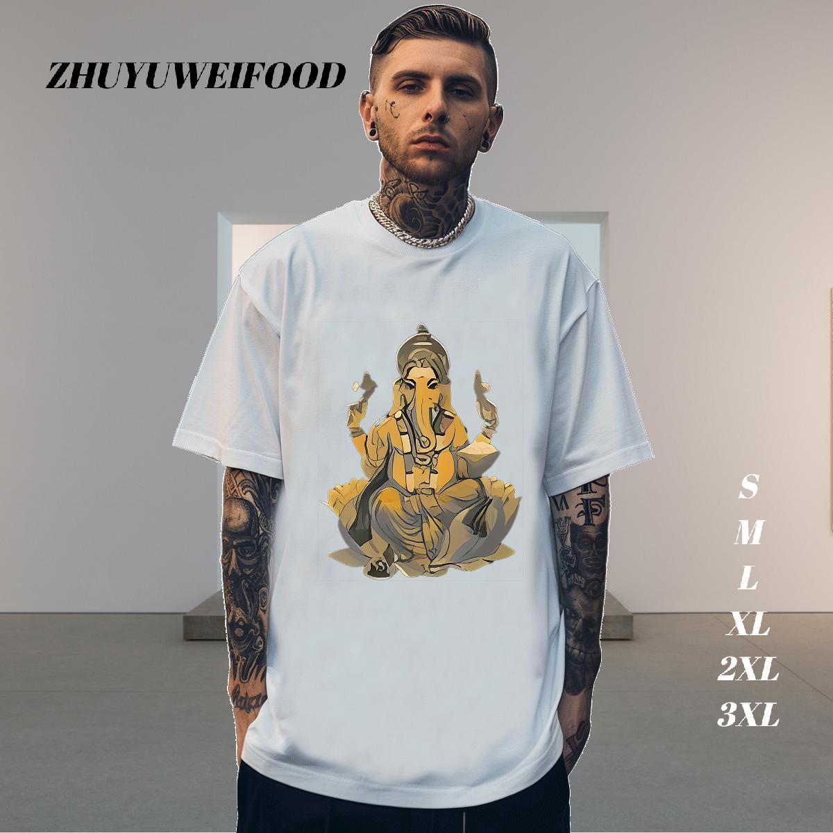 Fashion Casual T-Shirts for Men Ganesha Top Tees 230g Cotton Home Outdoor Wholesale Asian Size Breathable Soft Tshirts