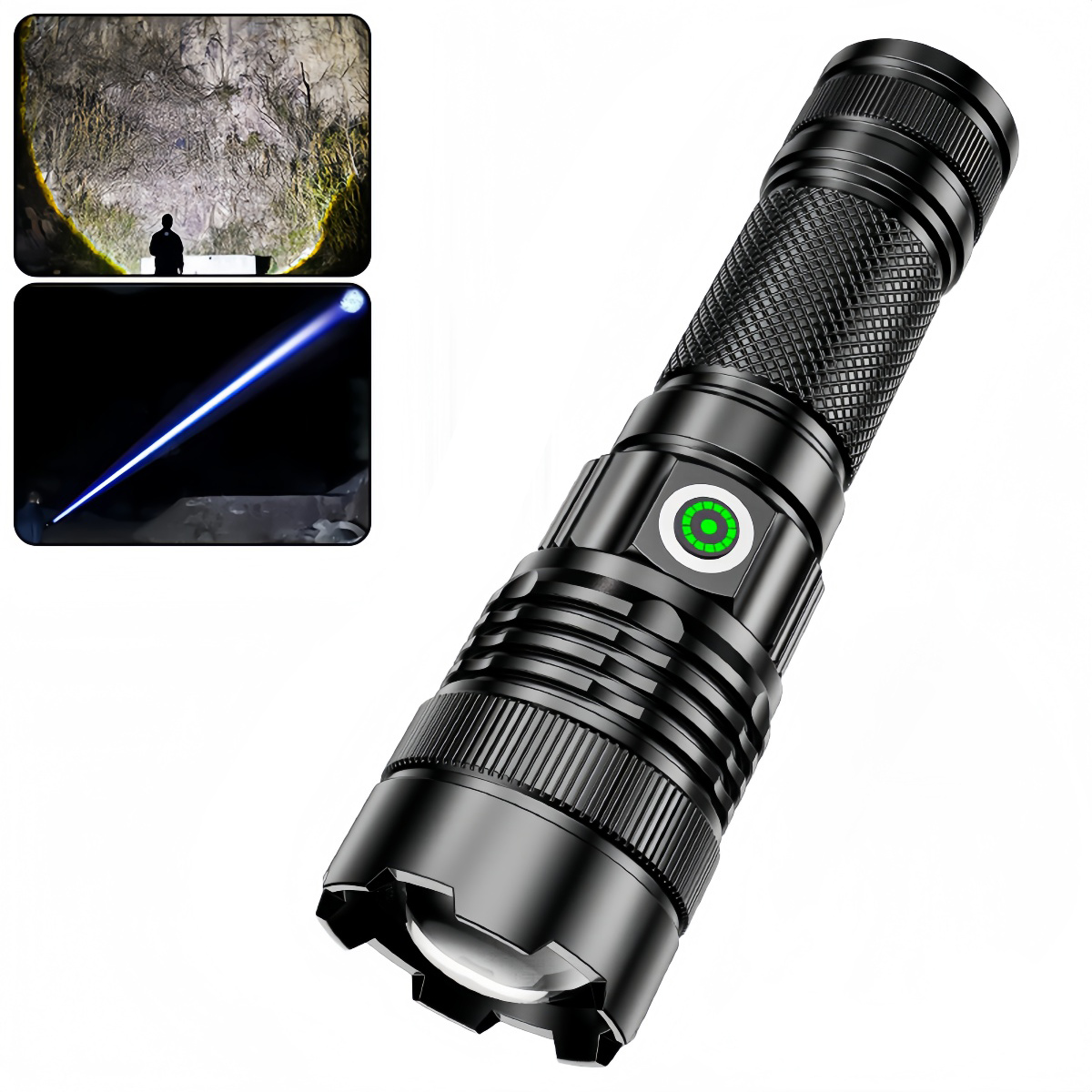 Ultra Bright White Beam LED Flashlight with Built-In Battery - Adjustable Focus for Tactical Use
