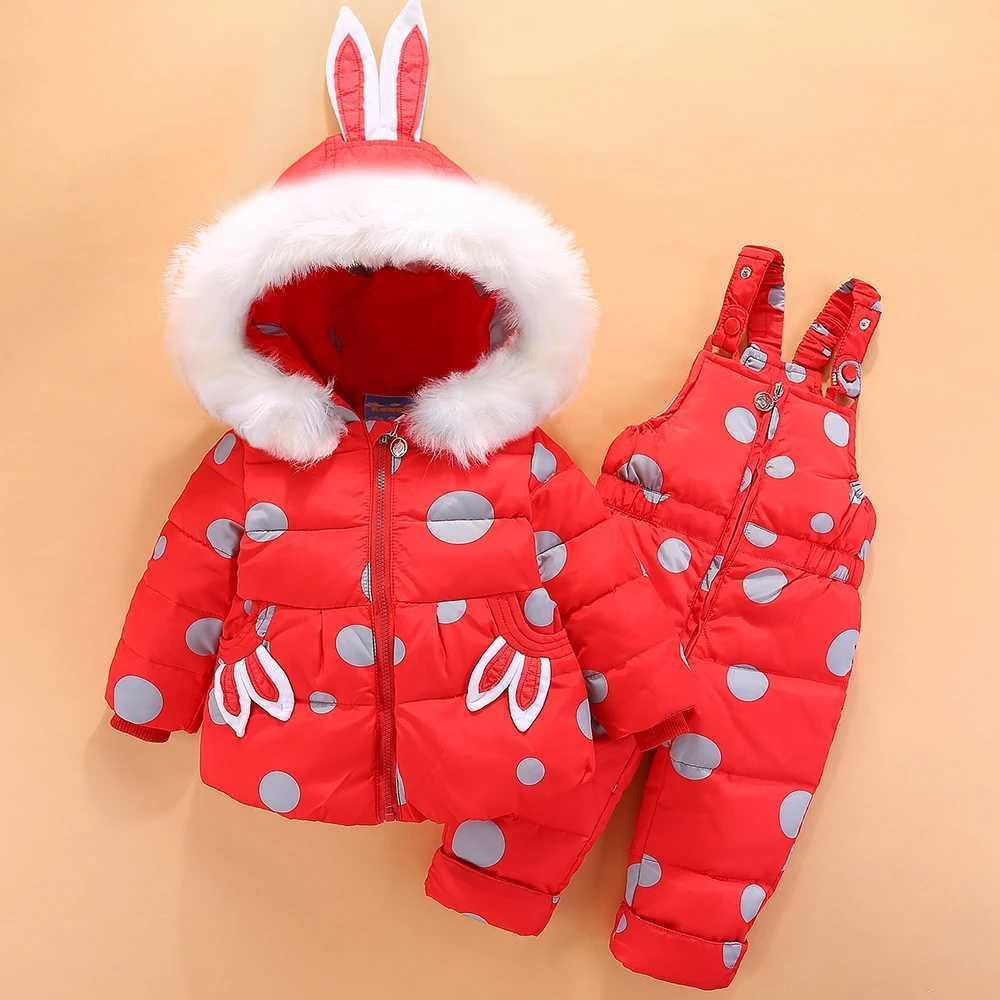 OLEKID 2024 Baby Girl Winter Down Jacket Rabbit Jacket Coat Baby Clothing Set 1-4 Year Toddler Set X2411151
