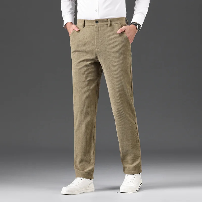Autumn and Winter Thick Men Casual Striped Corduroy Straight Pants Thin Trousers 240806