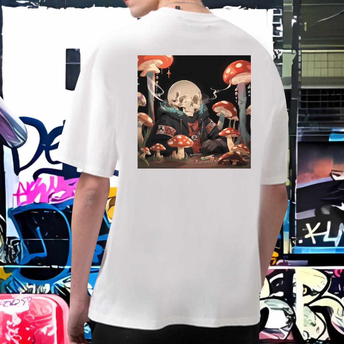 Wholesale T-Shirts skull Tops Shirt 230g Cotton Home Outdoor Classic Cartoon Print Short Sleeve O-Neck Men Tops Tees