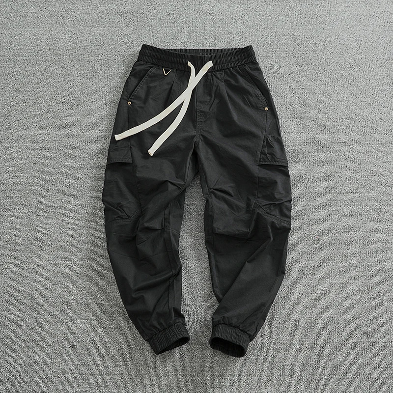 jogger set foot cargo casual pants mens 3D fit vertical cut multipocket pure cotton wash made old thin ninepoint 240806