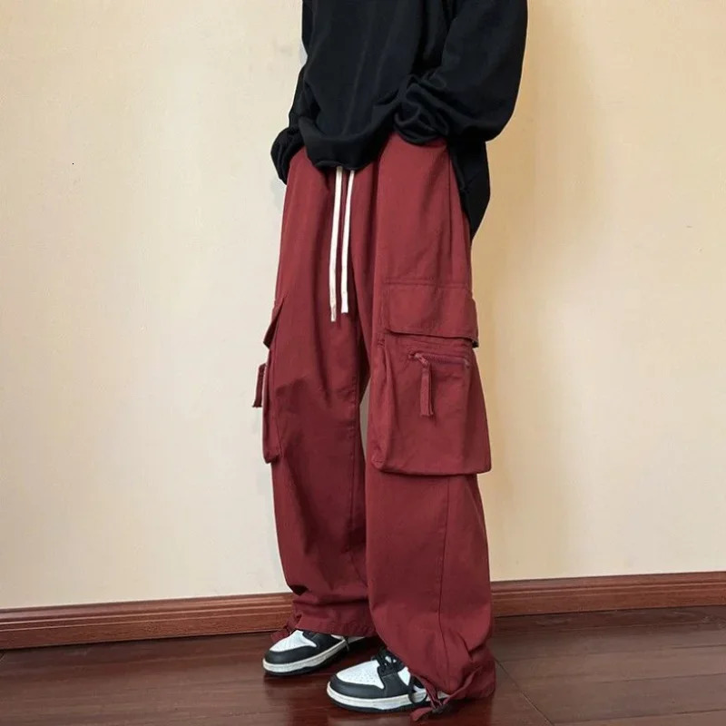 Cargo Pants for Men Black Baggy Slacks Emo Hip Hop Trousers Man Straight Y2k In Harajuku Multipockets Wide Vintage Work Long 240806