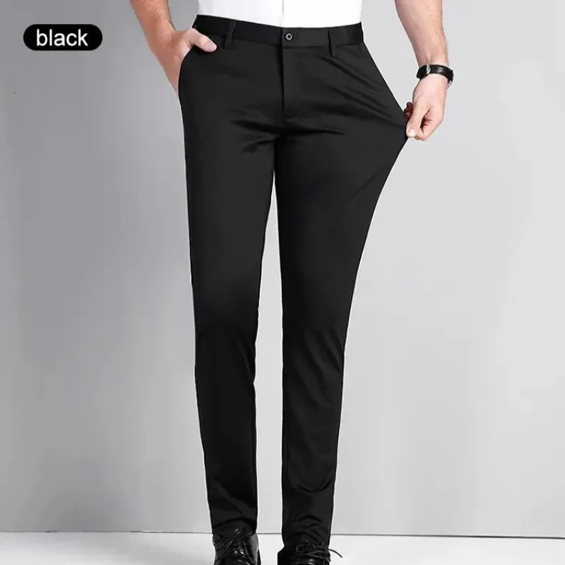 Mens Business Casual Long Pants Comfortable Stylish Ice Silk Thin Trousers Suit High Waist Breathable 240806