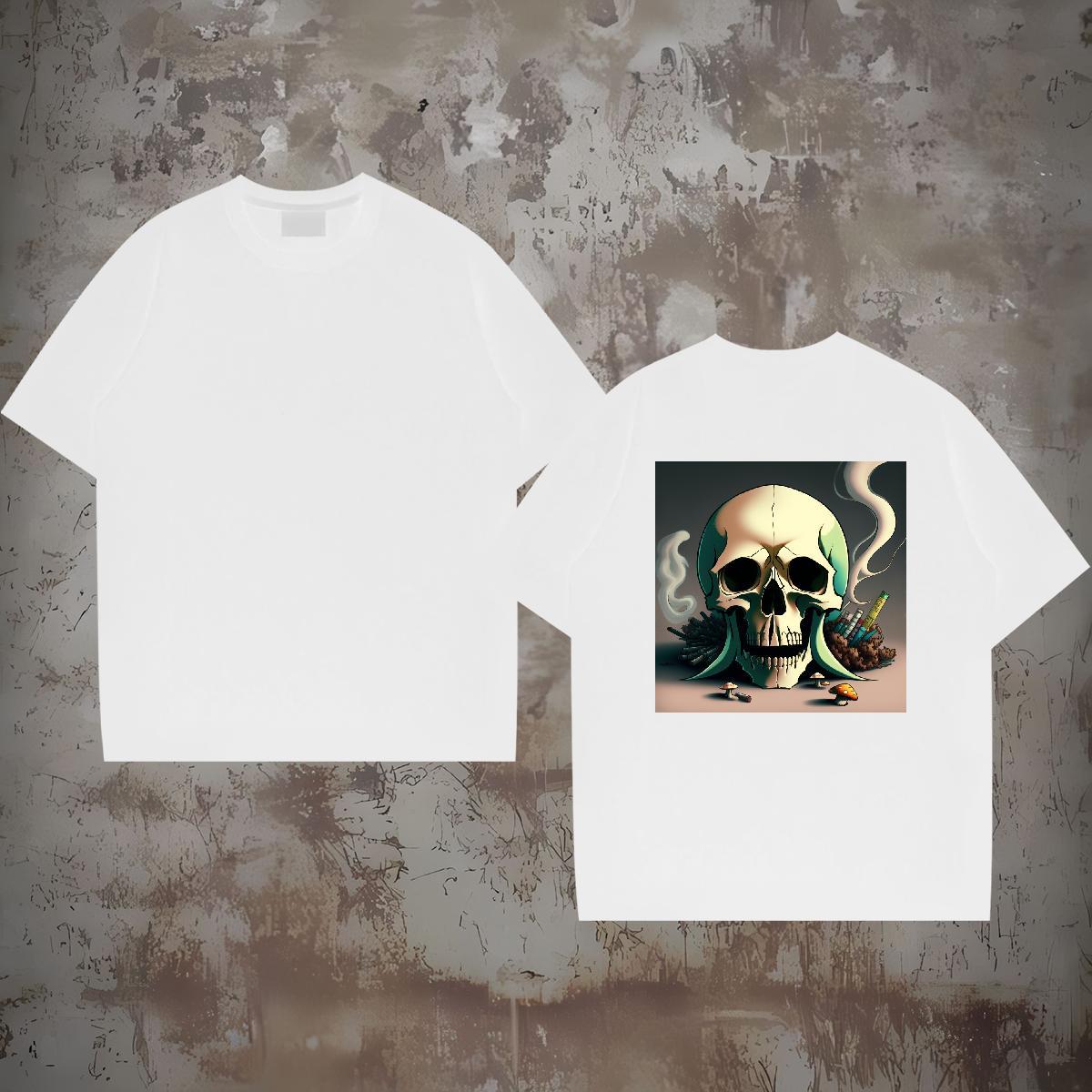 Casual New Mens T Shirts skull Tops Tees 230g 100% Cotton Street wear Hip Hop Popular DIY Printed Breathable Short Sleeve Men Clothes T-Shirt