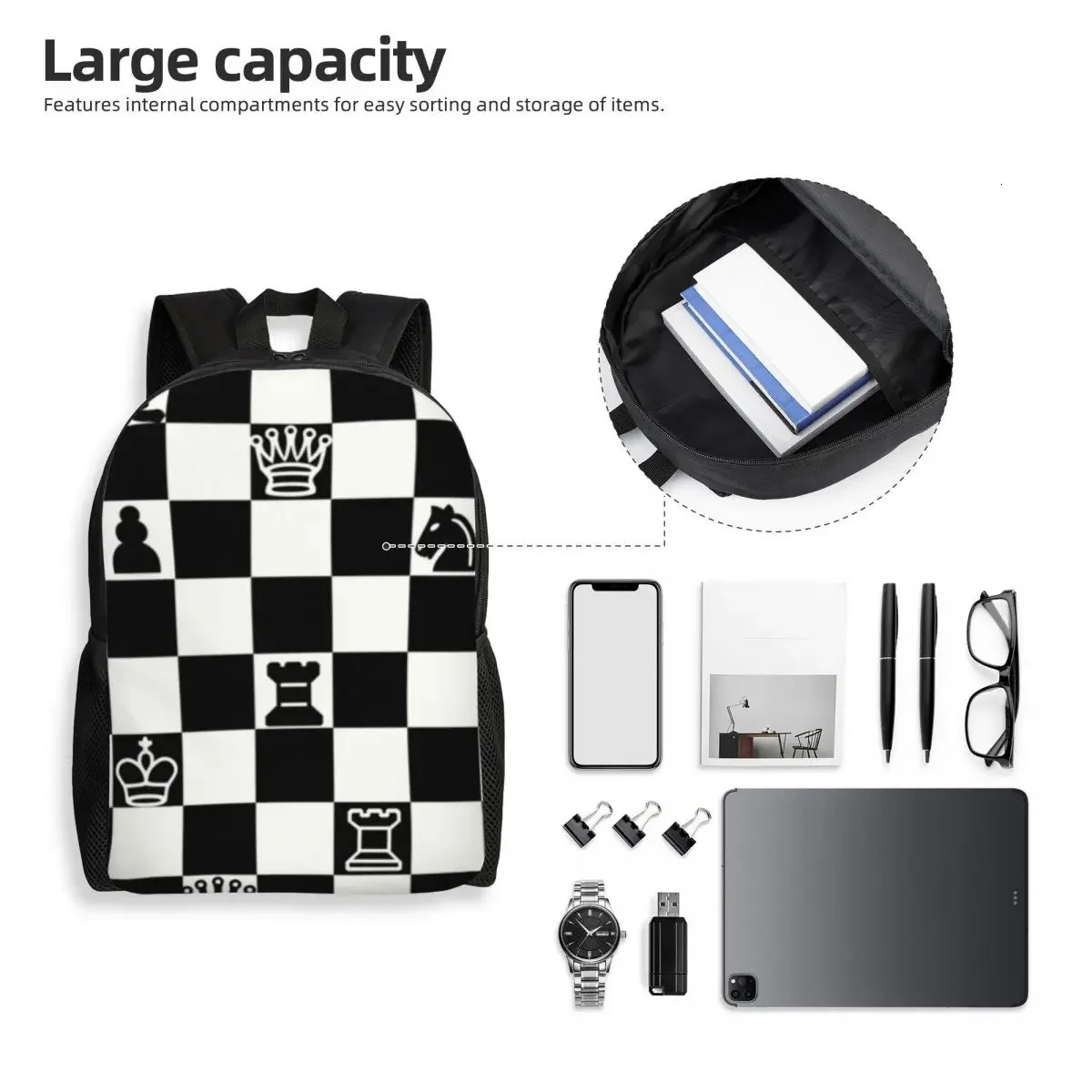 Customized Fashion Chess Backpack Womens Casual School Board Game Bag 240807