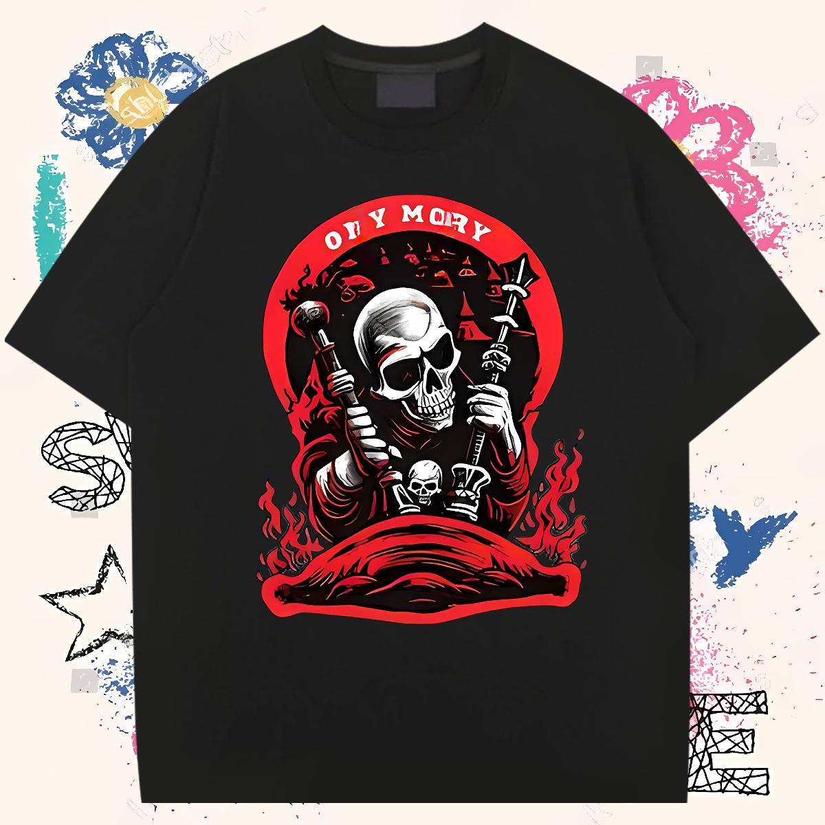 New Arrival T Shirt For Man skull Top Tees 100% Cotton 230g Anime Printing Street Soft Floral Print Breathable Short Sleeve Couples T Shirts