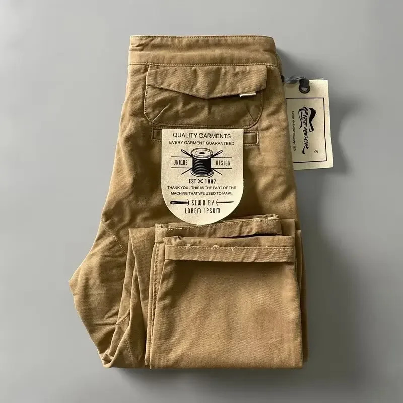 Vintage American Style Mens Slim Fit Cargo Pants Thickened For Work Wear Resistant Breathable Street Trousers 240806