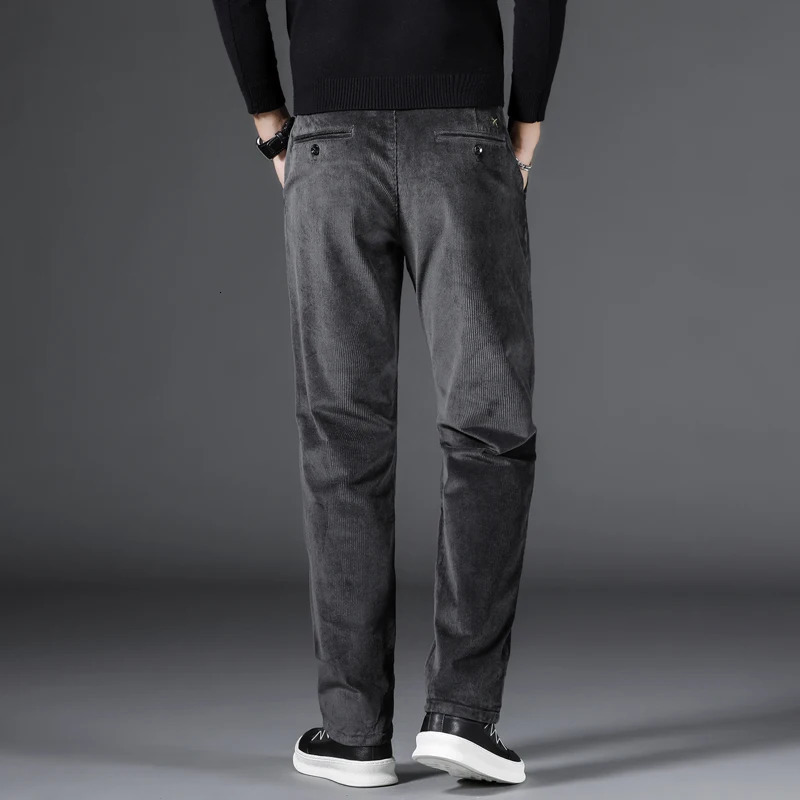Autumn Winter Elastic Fashion Thick Corduroy Pants Men Business Loose Straight Midlife Jogger Trousers Male Plus size40 42 240806