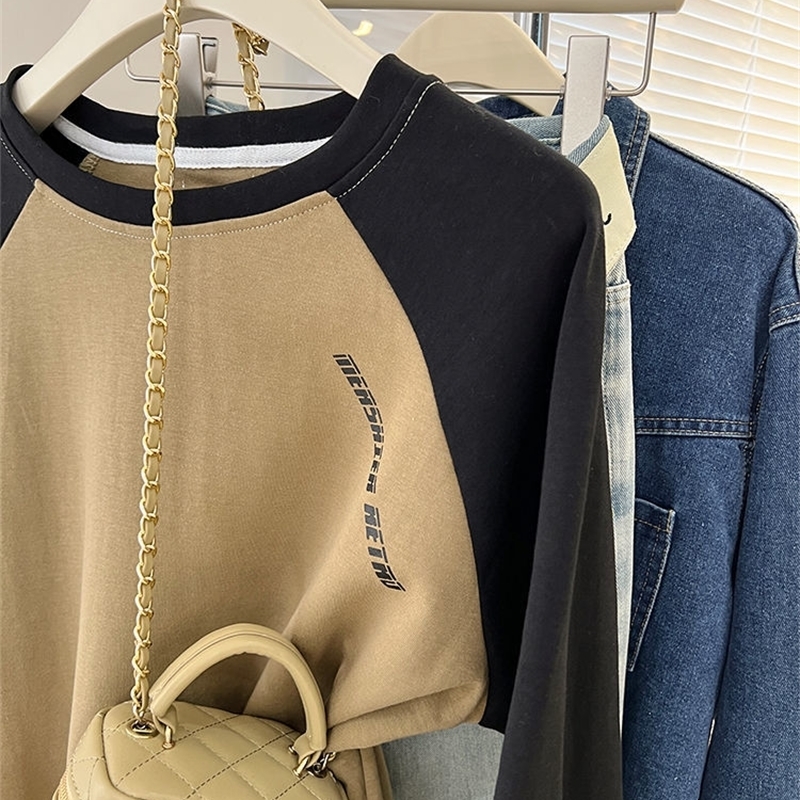 Women Clothing Fashion Casual Round Neck Sweatshirt Spring Autumn Solid Long Sleeve Top Tee Lady Y2K Loose Vintage Pullover 240806