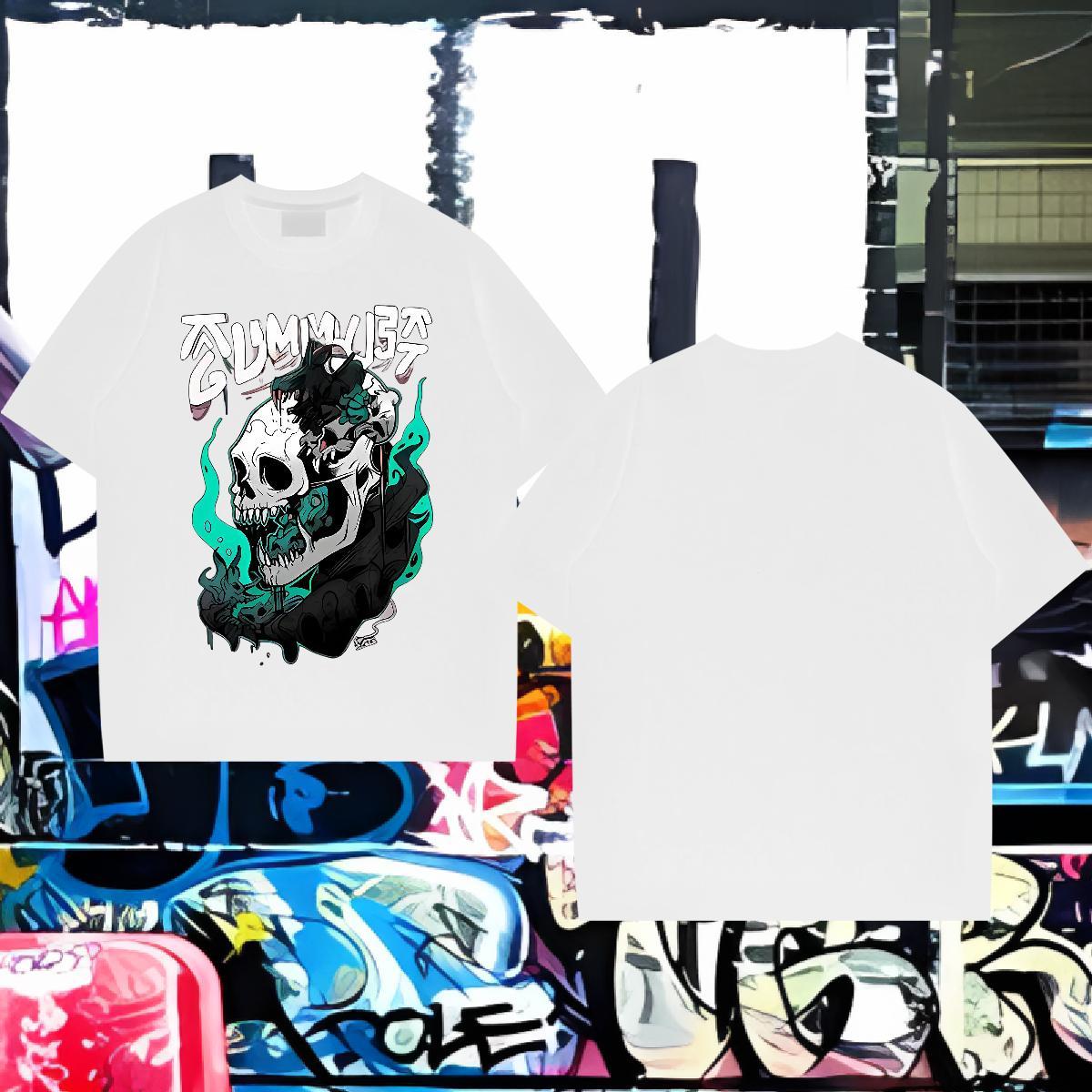 Brand T-Shirts for Men skull Tops Shirt 230g Pure Cotton Casual Daily Wear Cool Customized Print Crew Neck Men Tops Tees
