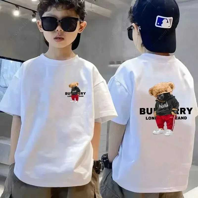 Luxury brand bear graphic childrens T-shirt cotton cute printed T-shirt summer fashion childrens shirt boys and girls top clothing free topW240718