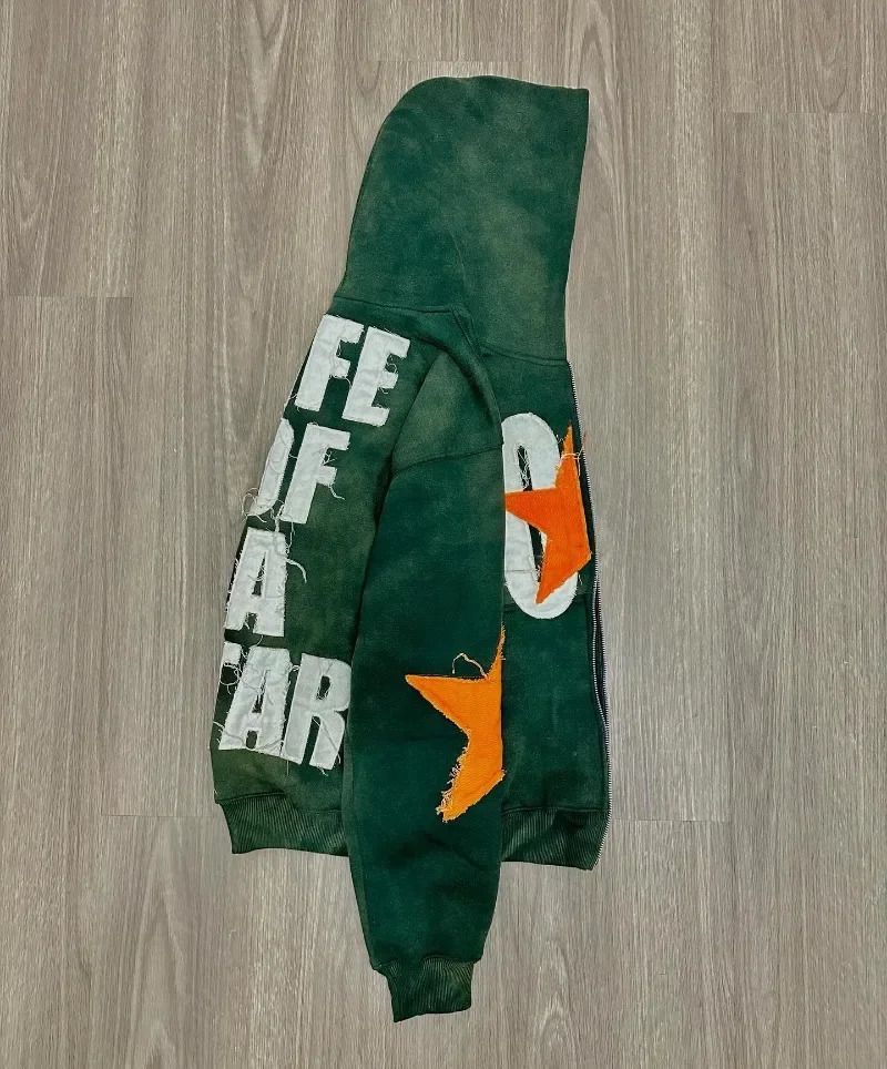 Star Letter Patch Zipper Sweatshirt Hoodie Streetwear Fashionable Street Casual Loose Sweatshirt Harajuku Style Y2k Sweatshirt 240806