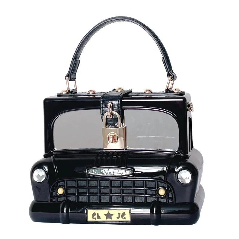 Black car shaped evening bag acrylic box fashionable top handle wallet womens shoulder cross body handbag wedding party clutch 240806Z