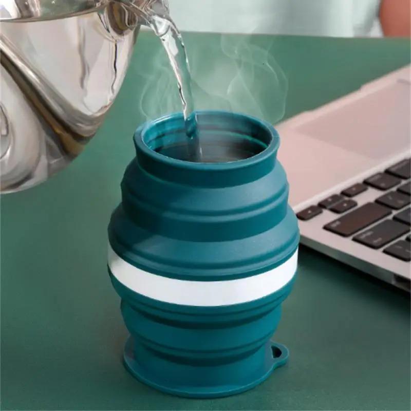 2/5 portable silicone travel heat-resistant foldable water cup with lid hanging rope used for outdoor camping Z260202
