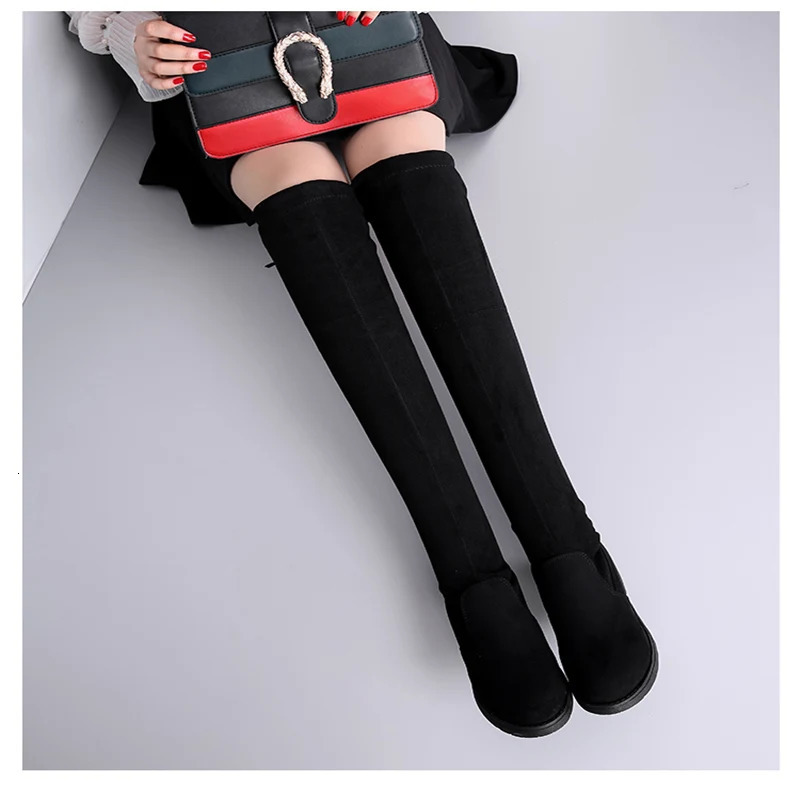 Spring Autumn Fashion Slim Thick High Heels ck Women Over-the-Knee Long Modern Stretch Boots Winter Plush Inside 240806