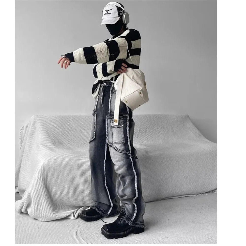 Mens Gothic Baggy Jeans Punk Y2K Streetwear Vintage 90s Women Wide Leg Denim Cargo Pants Men Harajuku Grunge Trousers Male 240814